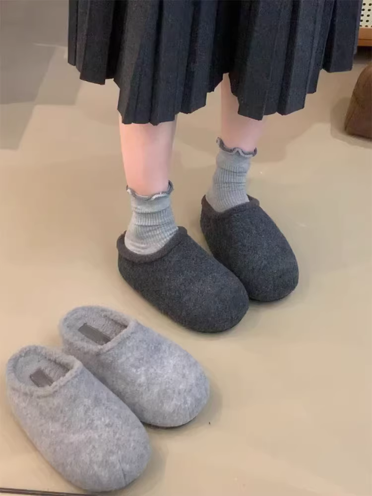 Phiên bản da cừu ~ Giày Birkenstock đế dày lông thú thời trang mùa thu đông dành cho nữ, giày lười kiểu lười đi kèm lông cừu để mặc ngoài trời, giày mũi kín đa năng.