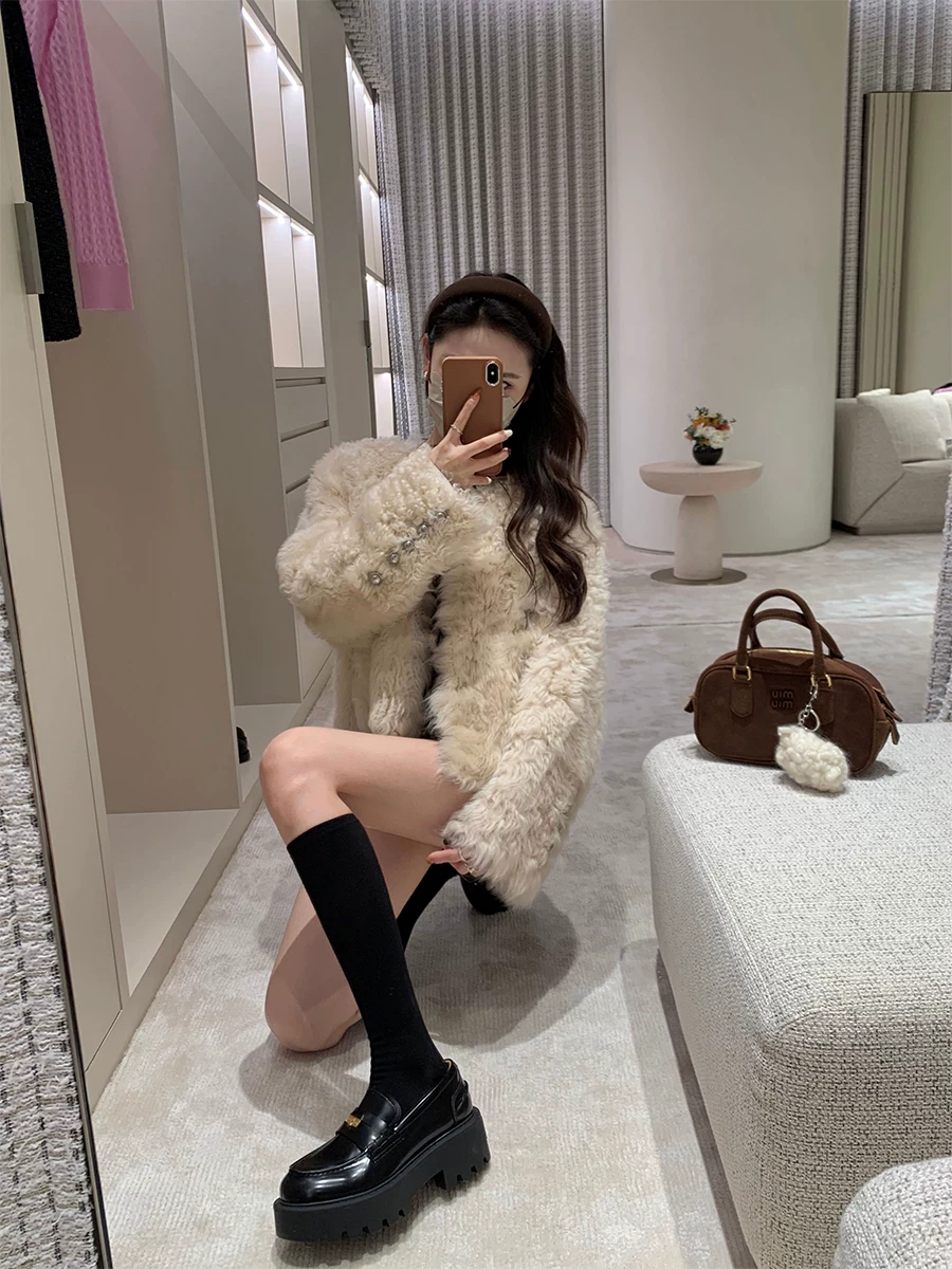 Phiên bản da cừu ~ Giày lười đế dày hình đồng xu nhỏ nhắn, mũi tròn, kiểu dáng thanh lịch dành cho nữ, giày da cổ điển đế dày phong cách Anh