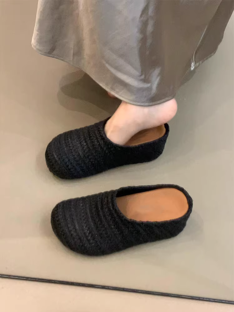 Phiên bản da cừu ~ Giày đế dày dệt kiểu cổ điển dành cho nữ, giày mules kiểu bohemian mới.