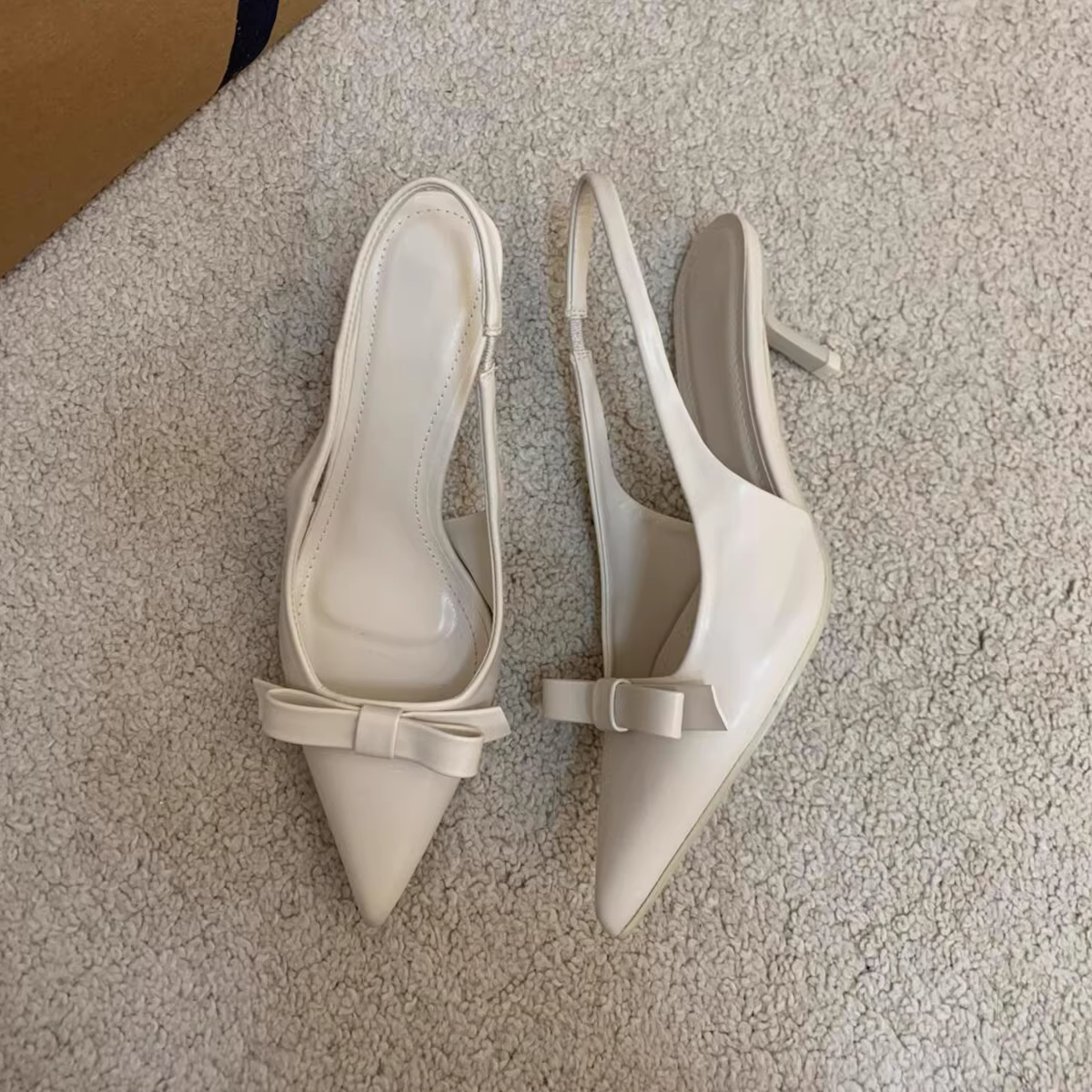 Phiên bản da cừu ~ Giày cao gót mũi nhọn kiểu Pháp thanh lịch dành cho nữ, dép cao gót mũi kín bằng da thật mùa hè dành cho đi làm