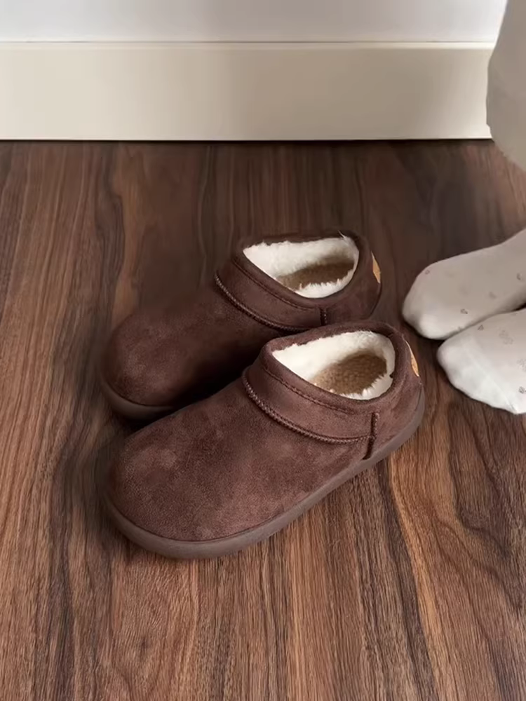 Phiên bản da cừu ~ giày vải cotton đơn giản, đa năng, kiểu dáng cổ điển dành cho nữ với đế dày, lót da lộn và lông cừu giữ ấm, kiểu giày đi tuyết