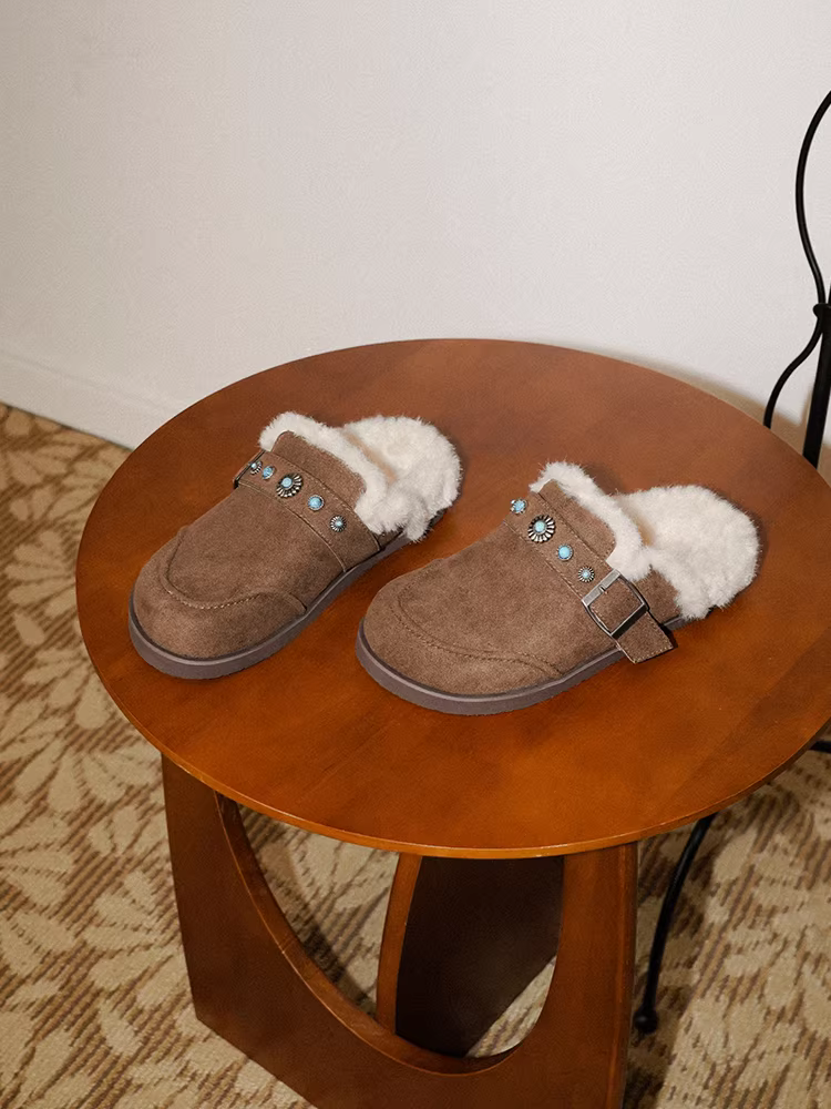 Pear Xiaoqi~ Dép bông mềm kiểu Birkenstock đế dày có khóa cài độc đáo dành cho nữ thiết kế mới