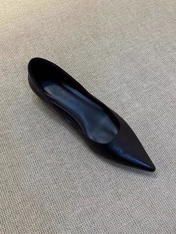 Phiên bản da cừu ~ Giày đế bằng mũi nhọn thanh lịch dành cho nữ, giày công sở da thật đơn giản và đa năng, thích hợp đi làm