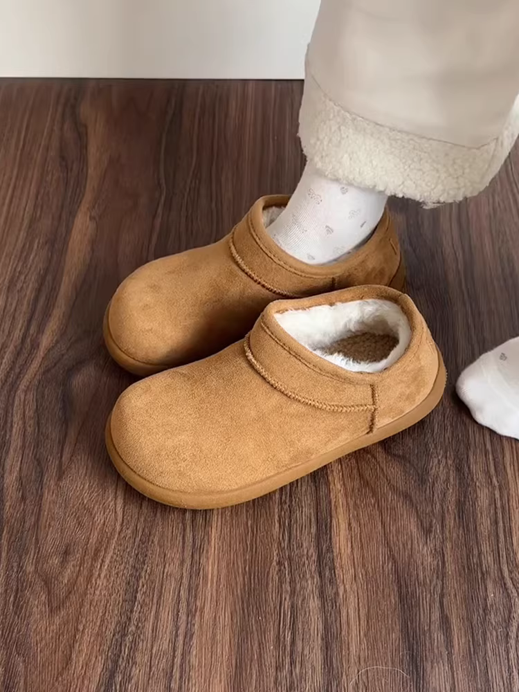 Phiên bản da cừu ~ giày vải cotton đơn giản, đa năng, kiểu dáng cổ điển dành cho nữ với đế dày, lót da lộn và lông cừu giữ ấm, kiểu giày đi tuyết