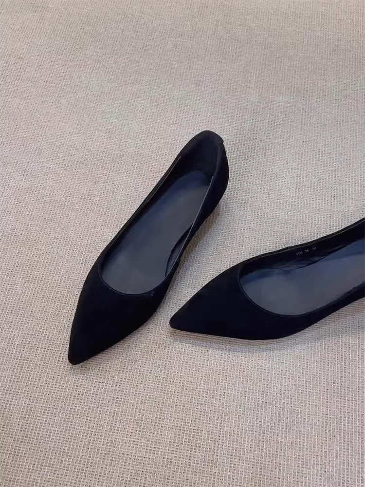 Phiên bản da cừu ~ Giày công sở mũi nhọn thanh lịch cao cấp dành cho nữ, giày cao gót da lộn kiểu cổ điển, chất liệu da thật