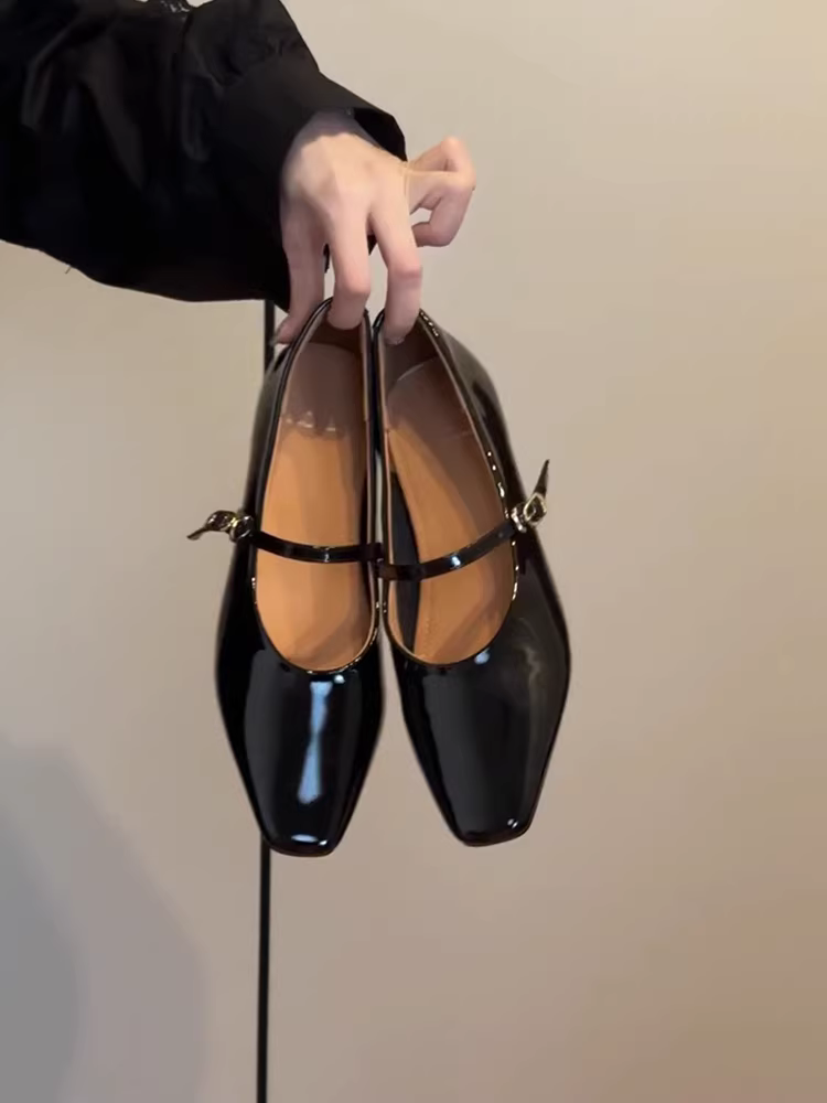 Phiên bản da cừu ~ Giày Mary Jane đế dày bằng da sáng chế kiểu Pháp dành cho nữ, giày đi làm mũi vuông đa năng, thanh lịch, đơn giản