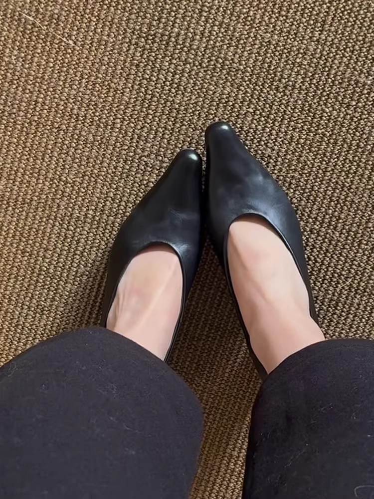 Phiên bản da cừu ~ Giày cổ điển mũi nhọn kiểu dáng độc đáo dành cho nữ, phong cách retro đa năng, giày cao gót thoải mái