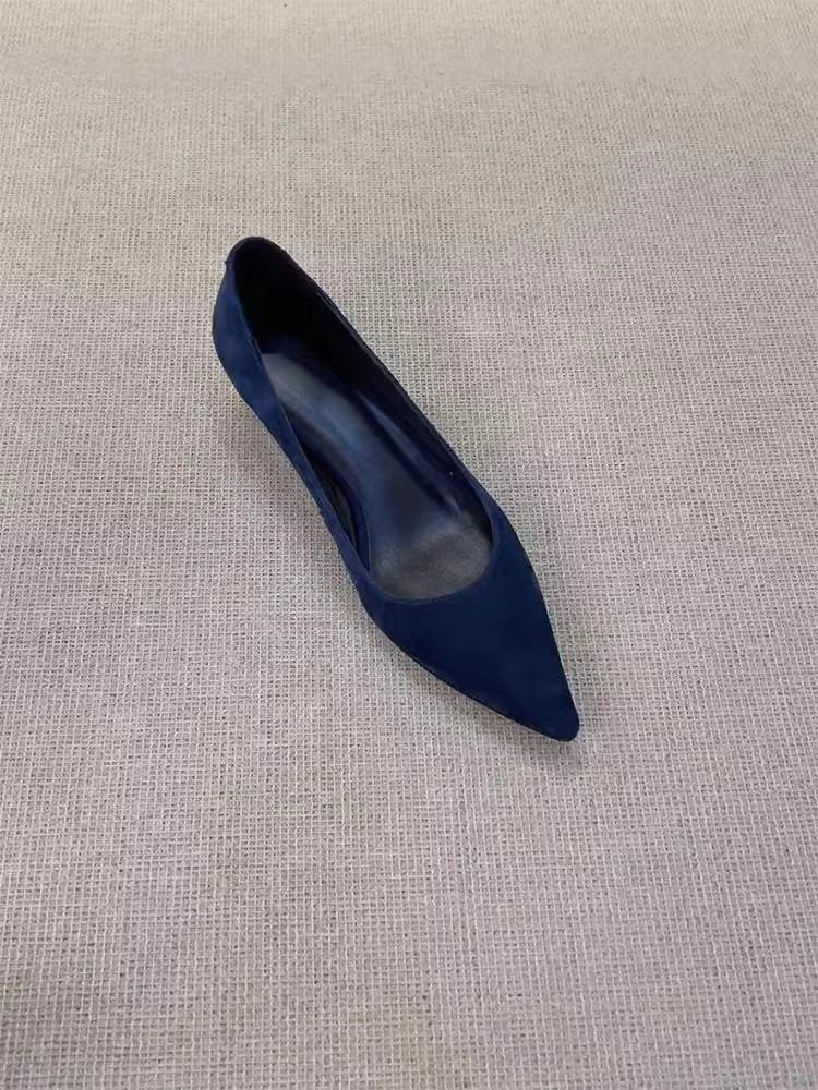 Phiên bản da cừu ~ Giày công sở mũi nhọn thanh lịch cao cấp dành cho nữ, giày cao gót da lộn kiểu cổ điển, chất liệu da thật