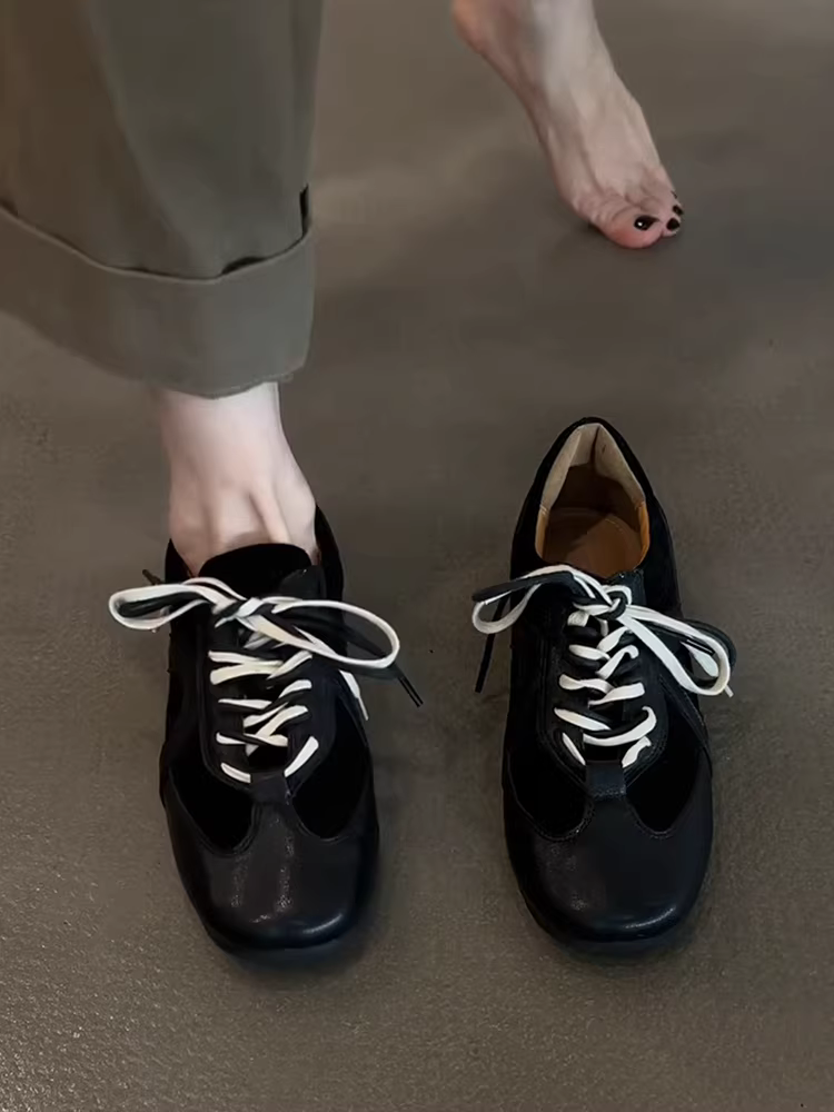 Phiên bản da cừu ~ Giày tập luyện Đức hai màu, kiểu dáng cổ điển, hợp thời trang, thiết kế khoét sâu dành cho nữ, đa năng khi đi làm, thể thao thông thường và chạy bộ.