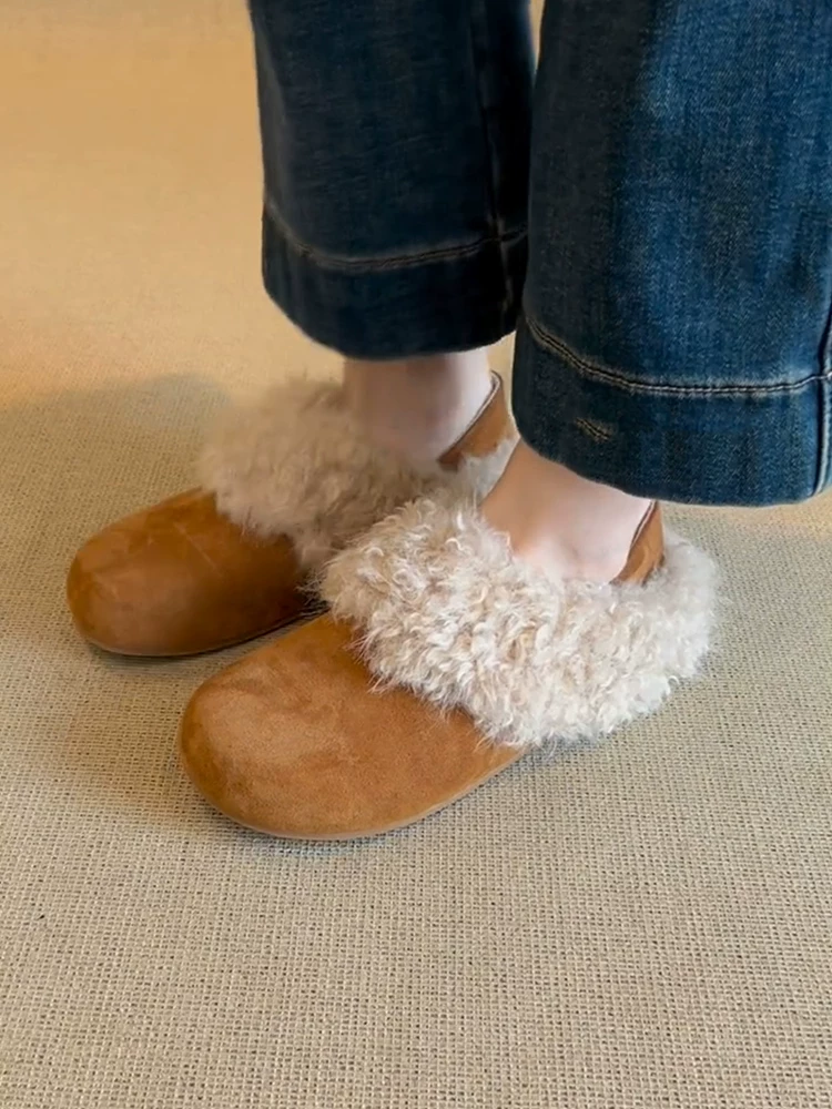 Phiên bản da cừu ~ Giày Birkenstock có thể mang hai chiều, tăng chiều cao, lót lông cừu, giữ ấm dành cho nữ, kiểu dáng thời trang thoải mái, giày lười lông mềm mại