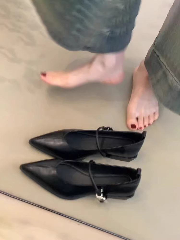 Phiên bản da cừu ~ Giày Mary Jane da thật mũi nhọn kiểu cổ điển dành cho nữ, kiểu dáng đa năng có quai đơn, gót vừa, miệng giày nông, giày đi làm thanh lịch.