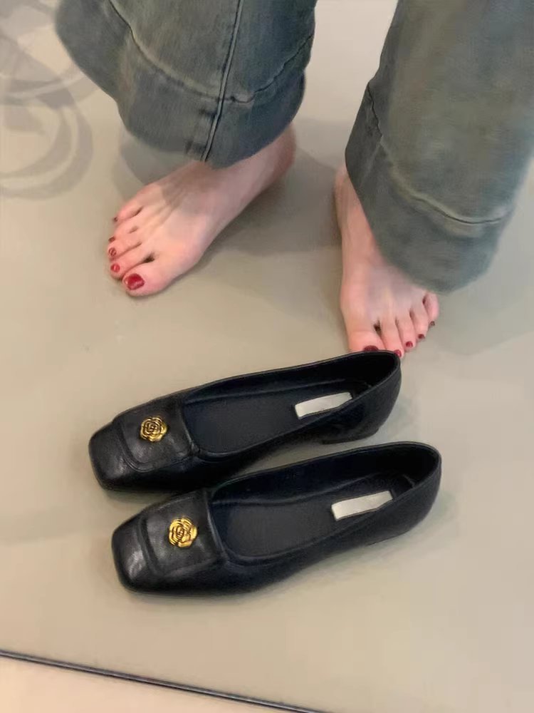 Phiên bản da cừu~ Giày bệt kiểu dáng cổ điển dành cho nữ, mũi vuông, phong cách retro, da thật, giày bệt đa năng.