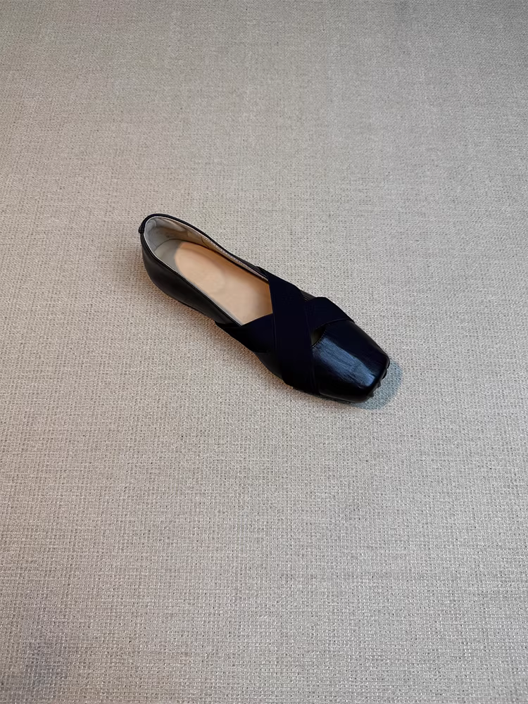 Giày búp bê da cừu ~ kiểu quai chéo, thiết kế mũi lợn dành cho nữ, kiểu dáng retro mũi vuông, đế bằng Mary Jane