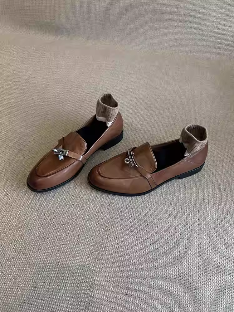 Phiên bản da cừu ~ Giày lười da thật kiểu retro dành cho nữ, giày đế bằng, giày lười, giày da nhỏ kiểu Anh