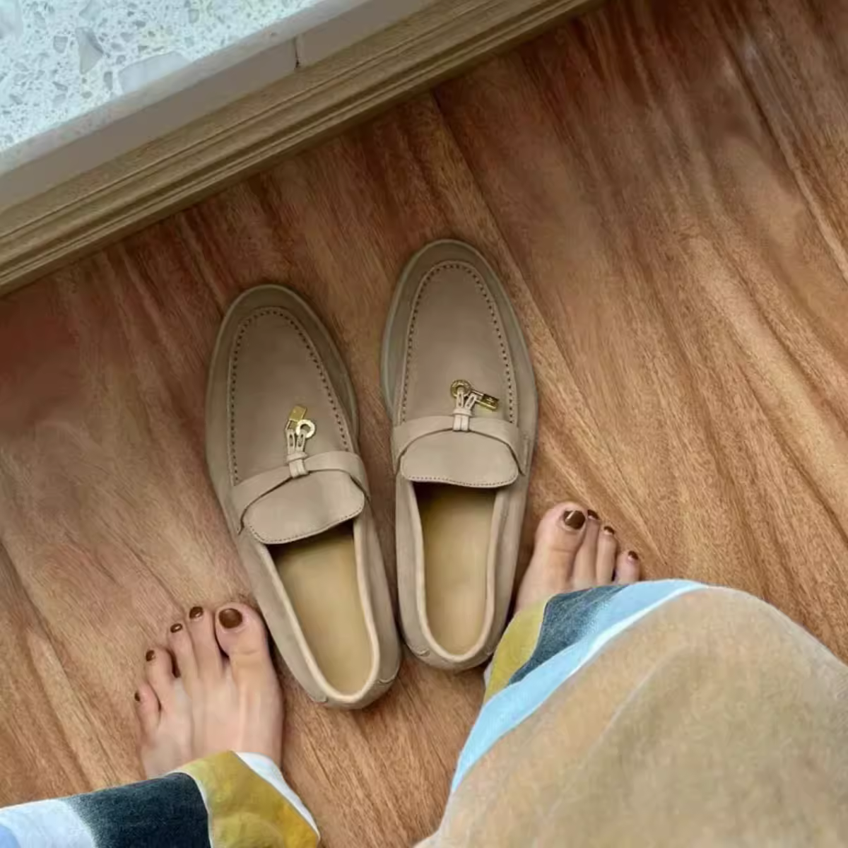 Phiên bản da cừu ~ Giày lười có khóa cổ điển bằng da thật dành cho nữ, giày lười kiểu Anh, giày lười đa năng.