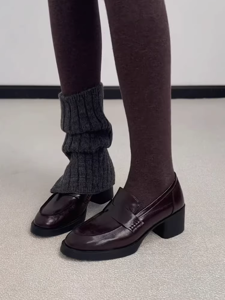Phiên bản da cừu ~ Giày lười đế dày phong cách Anh quốc bằng da thật tối giản dành cho nữ, giày da nhỏ mũi tròn đa năng, kiểu dáng dễ mang