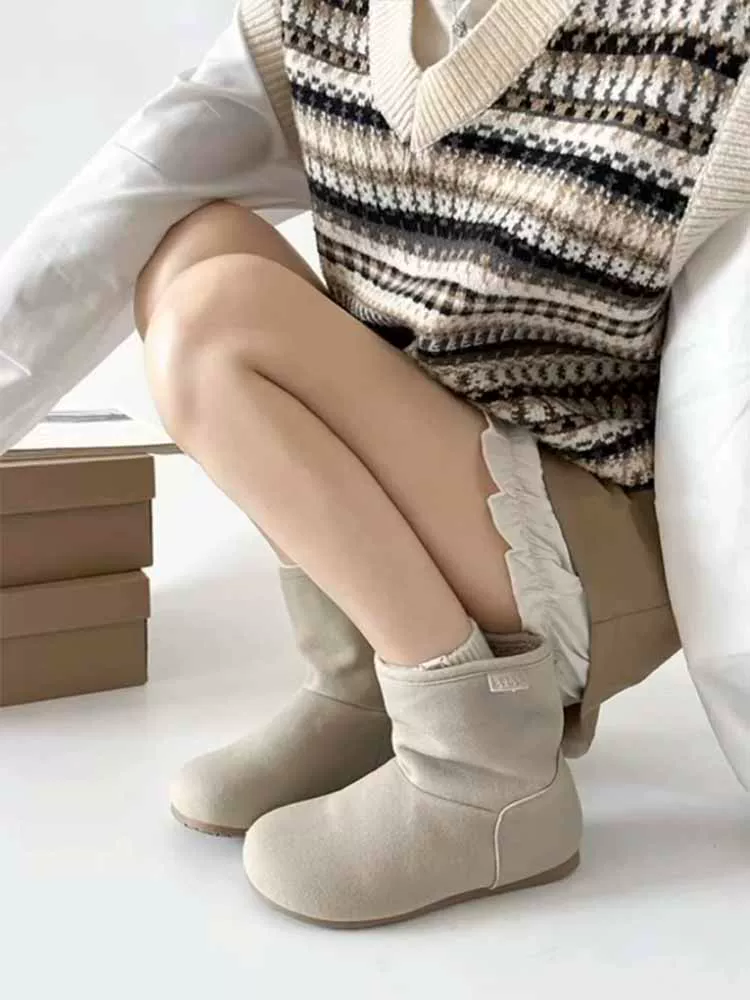 Phiên bản da bò~ Giày Birkenstock, giày đi tuyết đa năng bằng da thật kiểu cổ điển dành cho nữ, giày ngắn lót lông, giày lông dày dặn dễ thương và độc đáo.