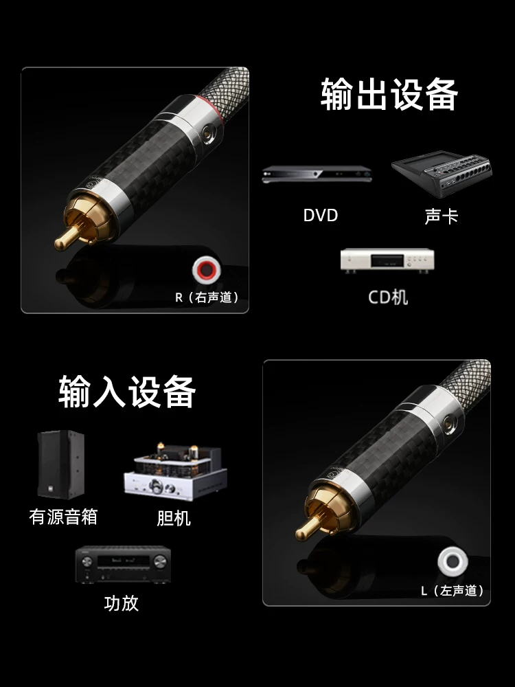 Cáp tín hiệu đầu nối RCA phono đơn tinh thể cao cấp mạ bạc, cáp nối âm thanh hai vào hai ra từ bộ khuếch đại đến loa