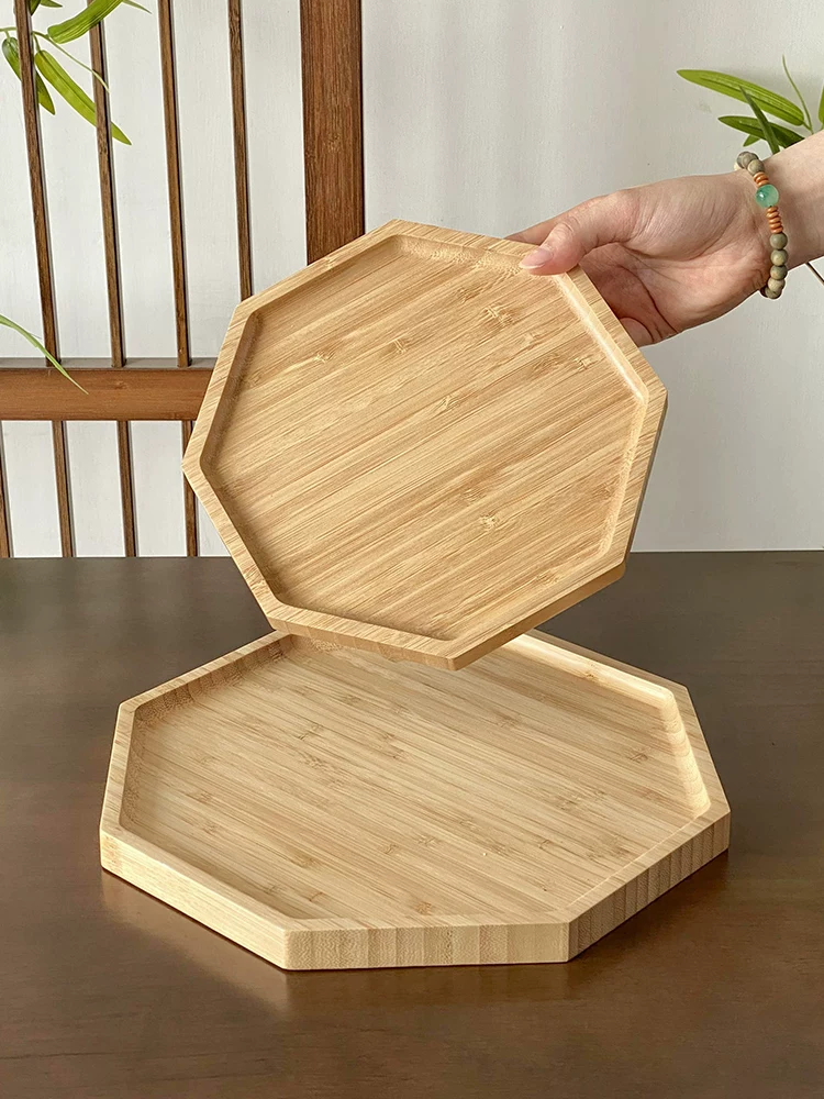 Khay gỗ kiểu Nhật cổ điển, khay trà hình bát giác, khay cà phê, khay đựng trái cây, khay ăn sáng, đĩa gỗ, khay ăn uống thương mại.