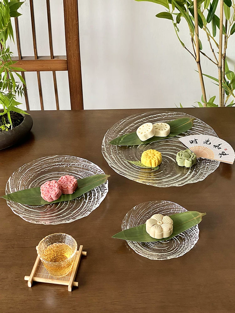 Đĩa trái cây thủy tinh hình dạng bất quy tắc kiểu Nhật, đĩa bánh ngọt, đĩa trà, đĩa ăn nhẹ, đĩa tráng miệng, khay đựng đồ ăn, bộ đồ ăn gia đình