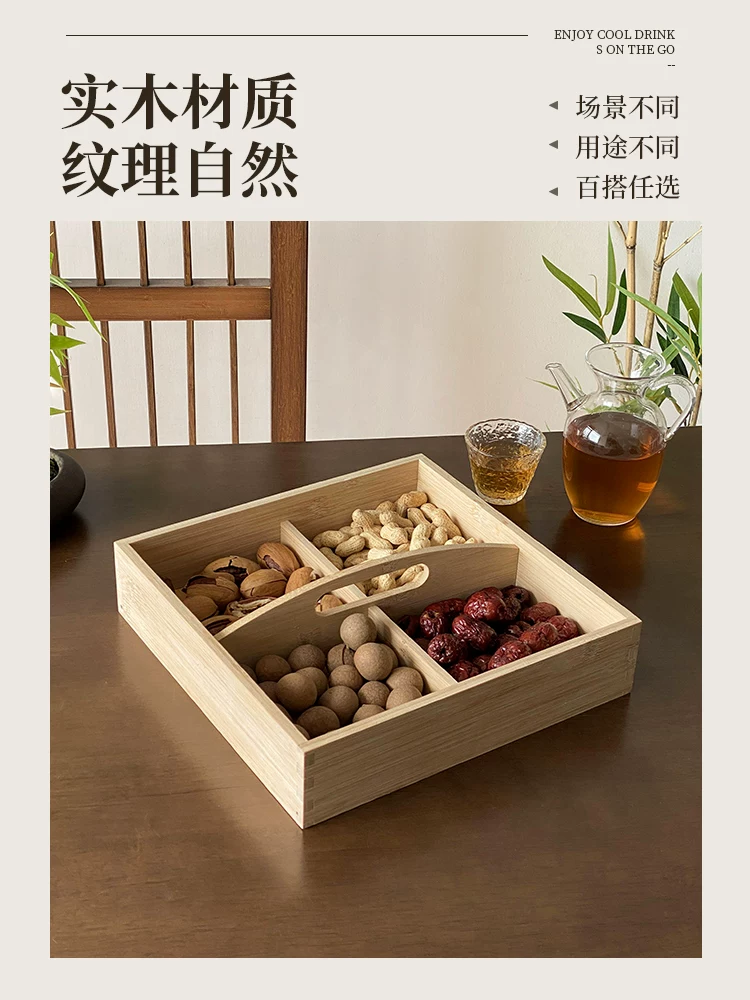 Hộp đựng đồ bằng gỗ di động bốn ngăn, dùng để đựng các loại hạt, đồ ăn nhẹ và đồ uống trà; khay trà chiều; đĩa trái cây.