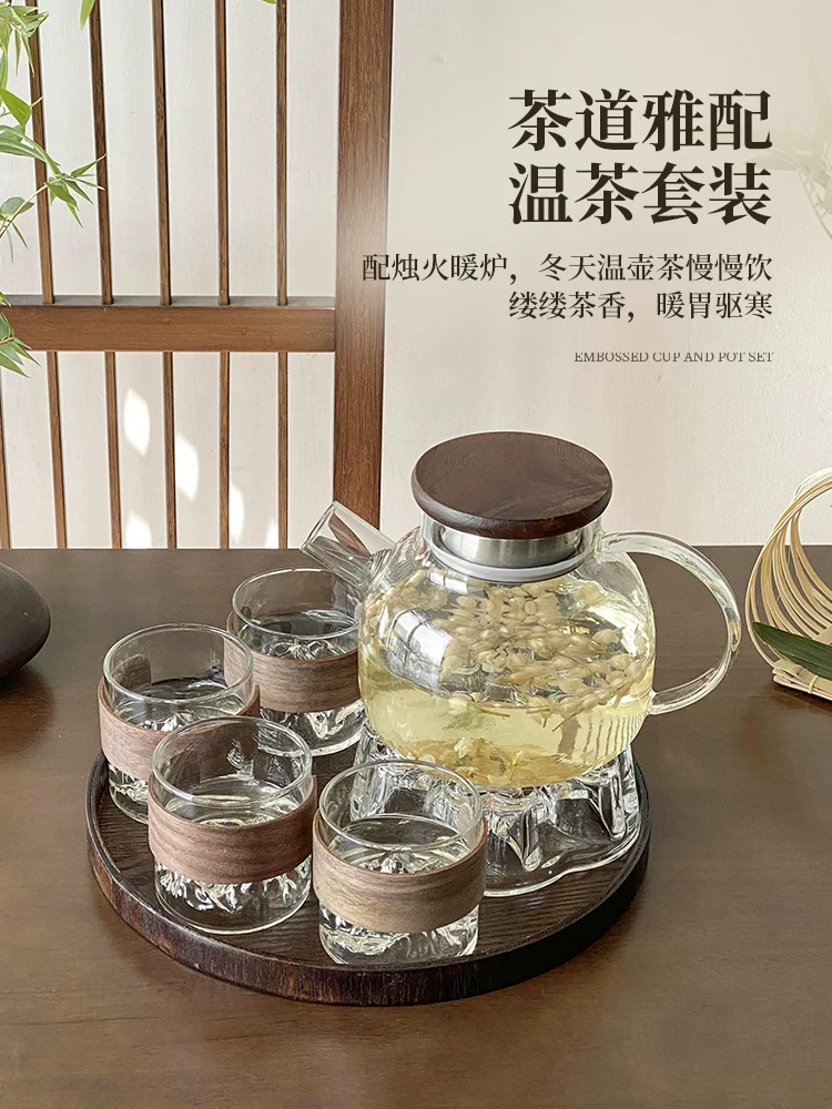 Ấm trà thủy tinh để pha trà trên lửa, ấm trà hoa đun nóng bằng nến, dụng cụ pha trà trái cây, chịu nhiệt độ cao, bộ ấm trà chống bỏng.