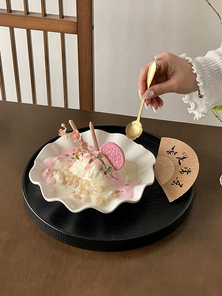 Đĩa sứ kiểu Trung Quốc, đĩa đựng trà bánh gia dụng, giỏ trái cây, giỏ tre sáng tạo, bộ khay bánh ngọt