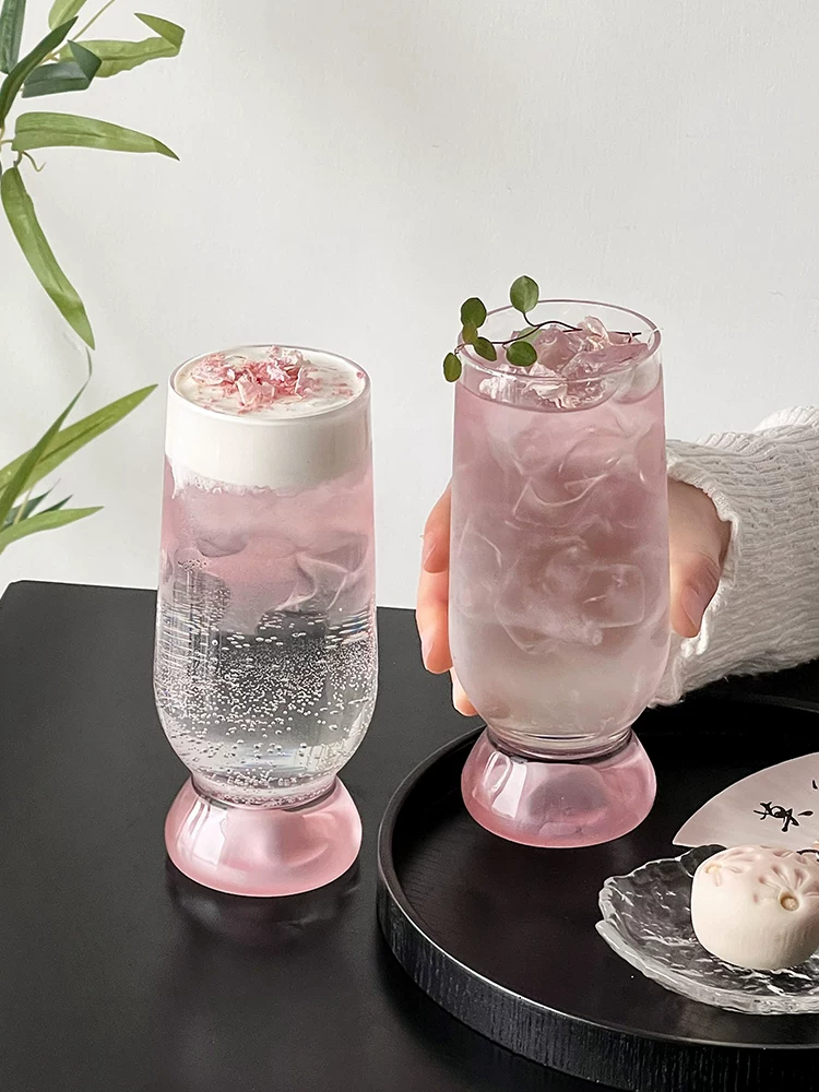 Cốc thủy tinh màu hồng độc đáo, cốc cocktail thẩm mỹ cao, cốc trà, cốc bong bóng, cốc nước trái cây, cốc nước sáng tạo.