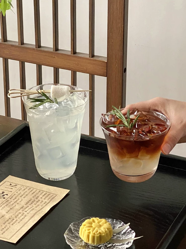 cốc thủy tinh miệng rộng kiểu ins, cốc cà phê miệng rộng trong suốt, cốc trà kung fu, cốc cocktail kiểu Trung Quốc, cốc đựng đồ uống, cốc trà