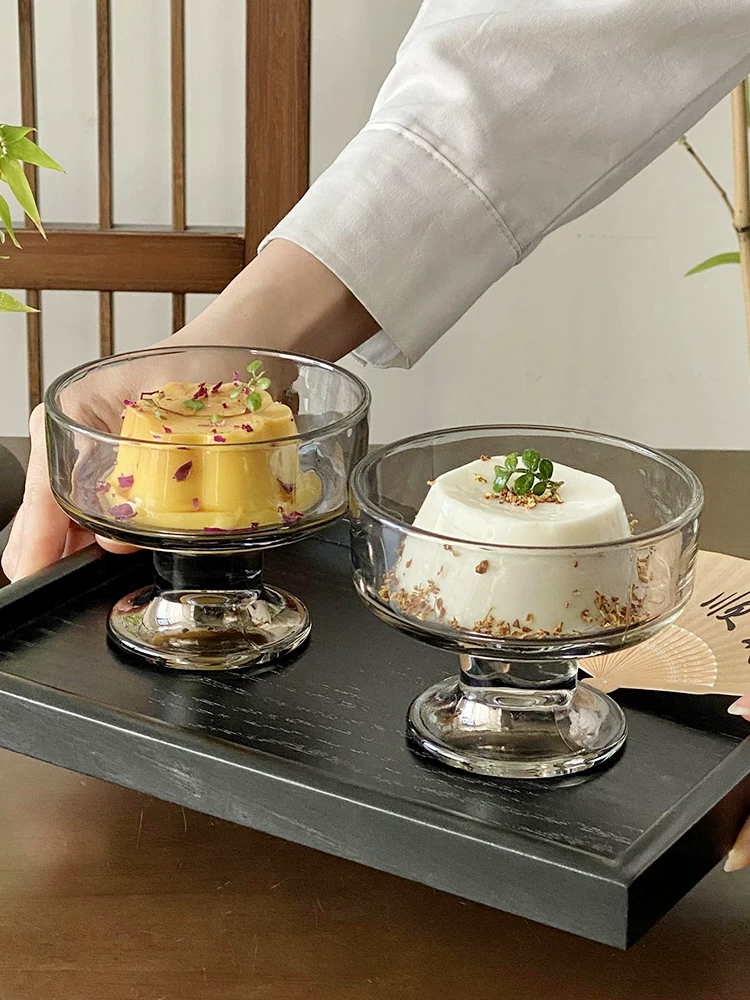 Cốc sữa chua yến mạch tinh tế, bát tráng miệng cao dùng trong gia đình, cốc kem, bát đựng nước đường, bình thủy tinh màu tro, cốc đựng bánh pudding.
