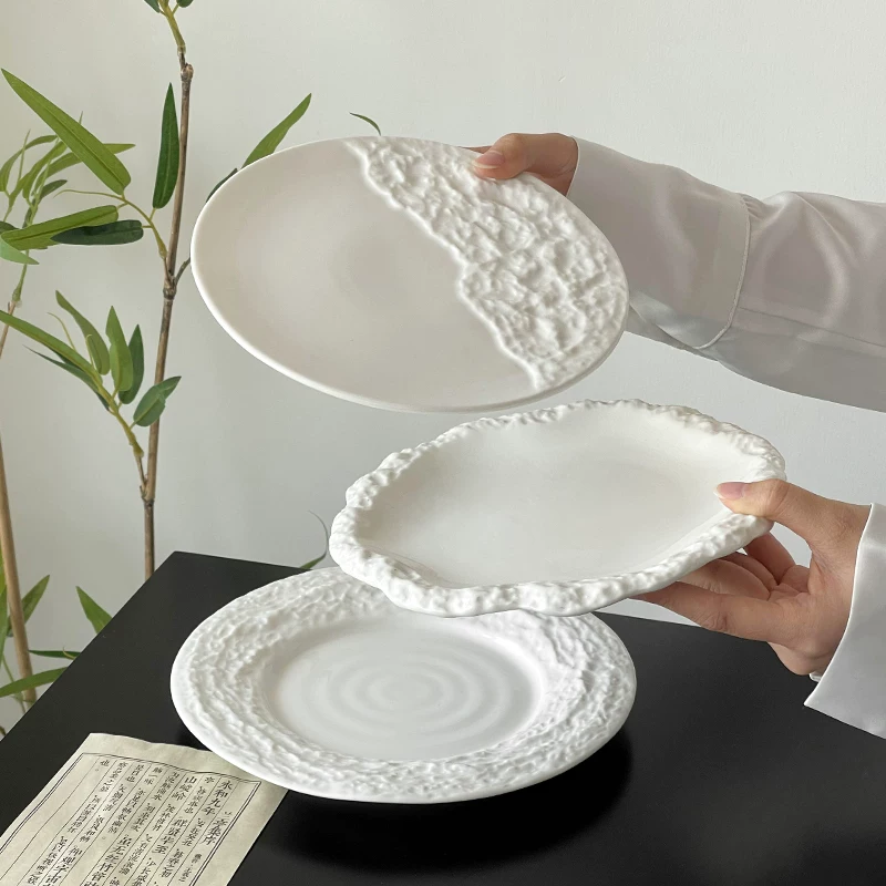 Đĩa bánh họa tiết đá kiểu Trung Quốc, đĩa trà gốm sứ, đĩa ăn nhẹ quán trà, đĩa tráng miệng trà chiều tinh tế, đĩa tráng miệng
