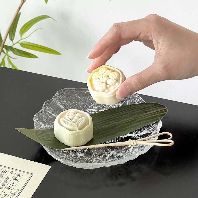 Đồ trang trí đĩa bánh lá cọ tươi kiểu Trung Quốc, đồ trang trí lá tre, đạo cụ, lá tre xanh, đồ trang trí đồ uống lá tre, lá trang trí.
