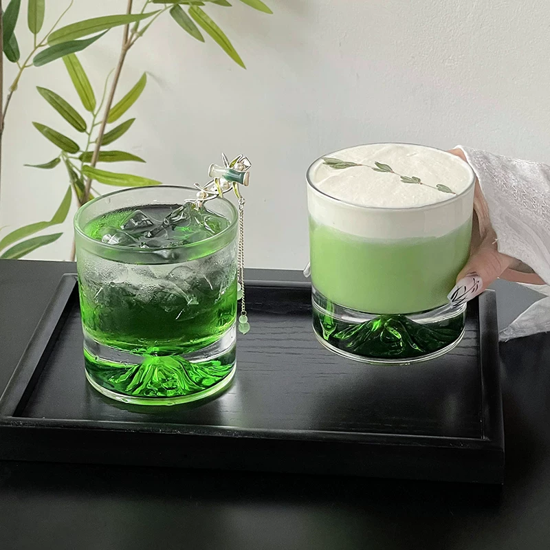Cốc ngắm cảnh núi xanh kiểu Trung Quốc, cốc thủy tinh hình núi đơn giản, cốc nước trong suốt, cốc trà núi Phú Sĩ, cốc rượu whisky sáng tạo
