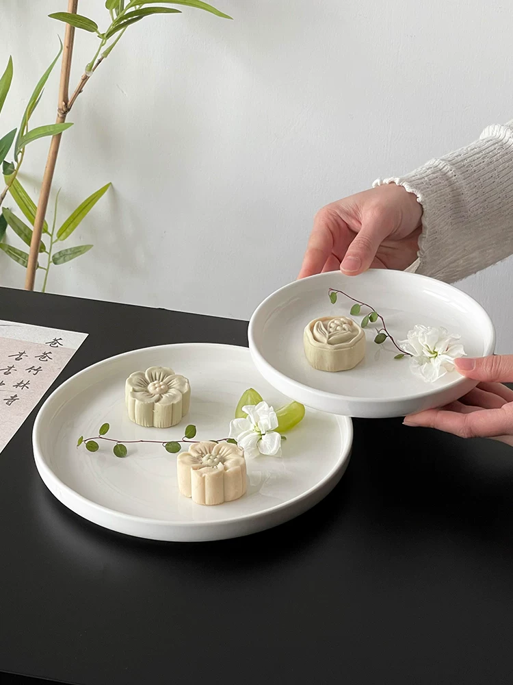 Đĩa đựng đồ ăn nhẹ kiểu Trung Quốc, đĩa sứ trắng, đĩa bánh ngọt cao cấp dùng cho trà chiều, đĩa đựng trái cây, đĩa gốm, khay.