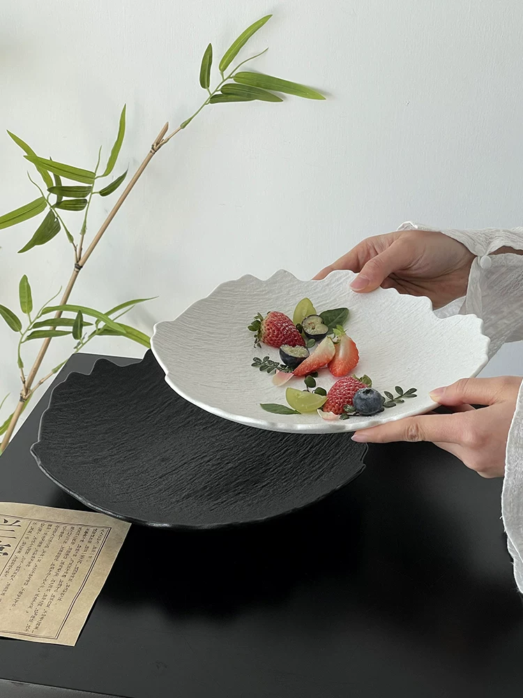 Đĩa gốm có họa tiết đá không đều, đĩa trái cây tinh tế, đĩa tráng miệng trà chiều, đĩa trưng bày, đĩa trái cây, đĩa cổ điển.