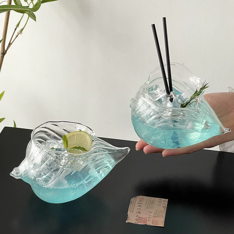 Ly hình vỏ sò thiết kế độc đáo, ly cocktail sáng tạo và cá nhân hóa, ly vỏ sò thẩm mỹ cao, ly rượu vang hơi say, ly thủy tinh.