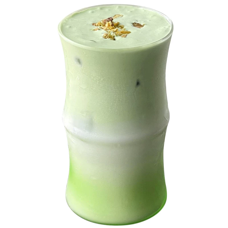 Cốc thủy tinh màu xanh mờ kiểu Trung Quốc mới dùng trong gia đình, cốc uống nước có họa tiết tre mọc lên, cốc trà, cốc đựng đồ uống.