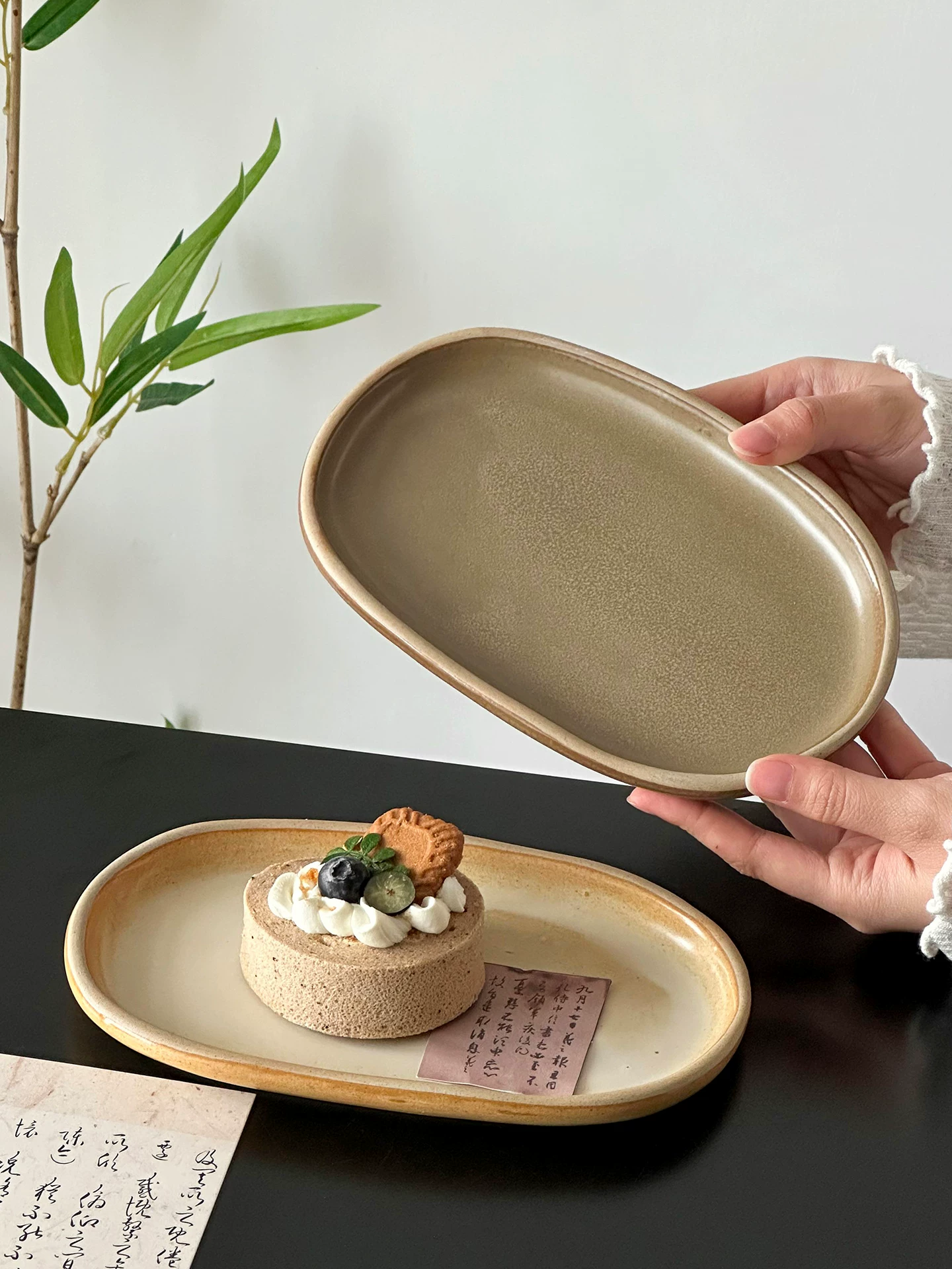 Đĩa sứ cổ điển, đĩa bánh hình bầu dục, đĩa tráng miệng trà chiều tinh tế, đĩa cao cấp và đẹp mắt, đĩa đựng trái cây