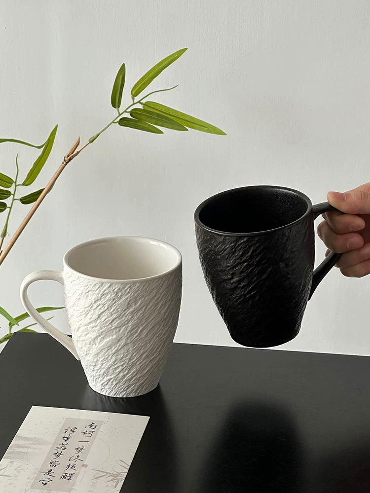 Cốc sứ họa tiết đá sáng tạo, cốc cà phê có quai treo, cốc latte cao cấp, cốc trà dung tích lớn kiểu rustic 250517