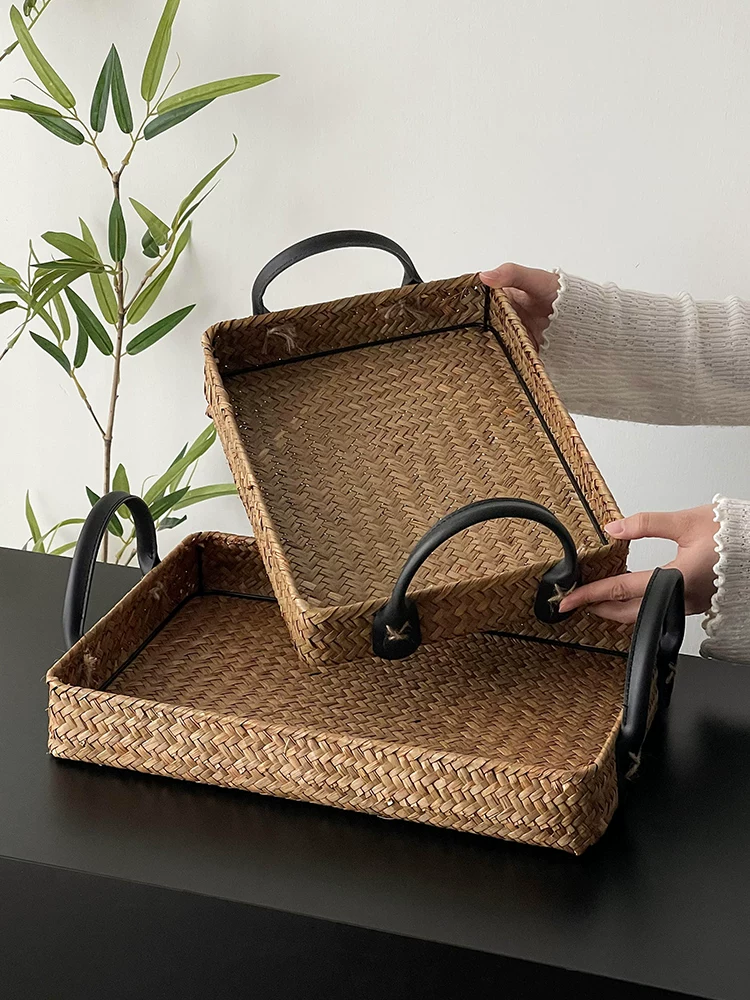 Khay mây đan chất lượng cao kiểu Trung Quốc mới, khay trà, khay trưng bày đồ ăn nhẹ, khay đựng đồ, khay đựng cốc nước quán trà, khay đựng tách trà, khay đựng trái cây.