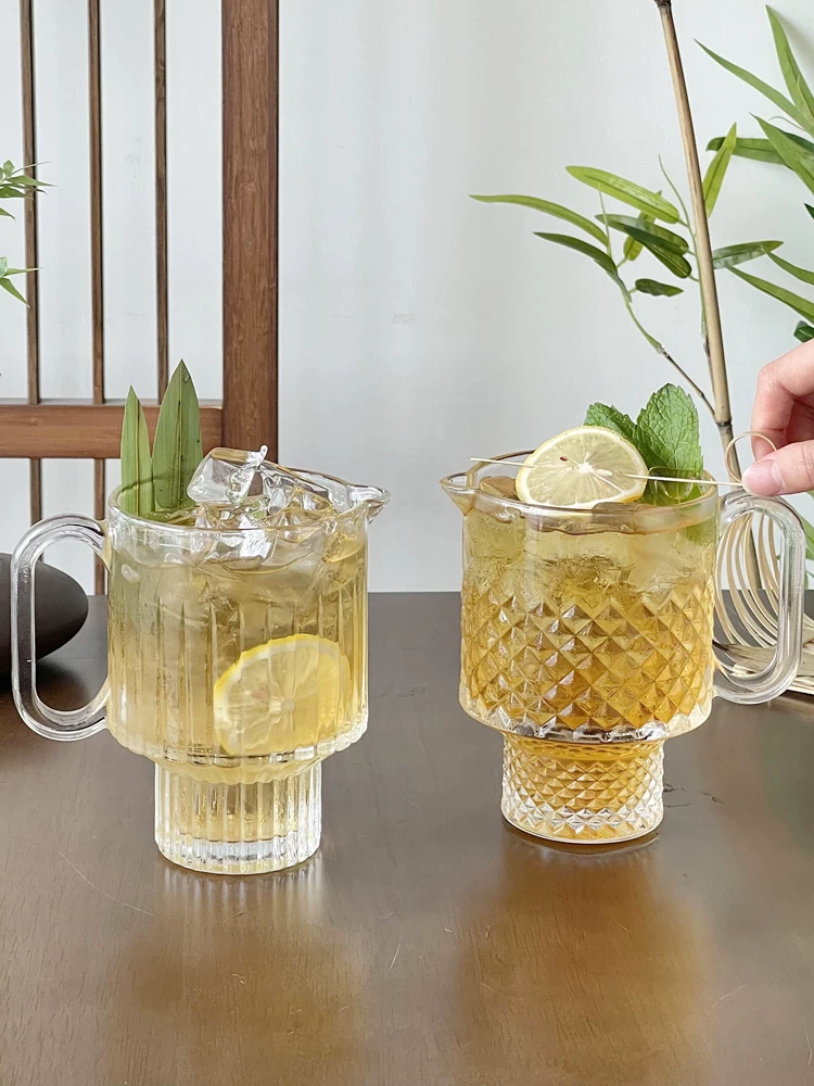 Ly trà trái cây cỡ lớn nổi tiếng trên mạng, ly thủy tinh xếp chồng được, ly uống nước lạnh có tay cầm, ly đựng đồ uống, ly nước ép.