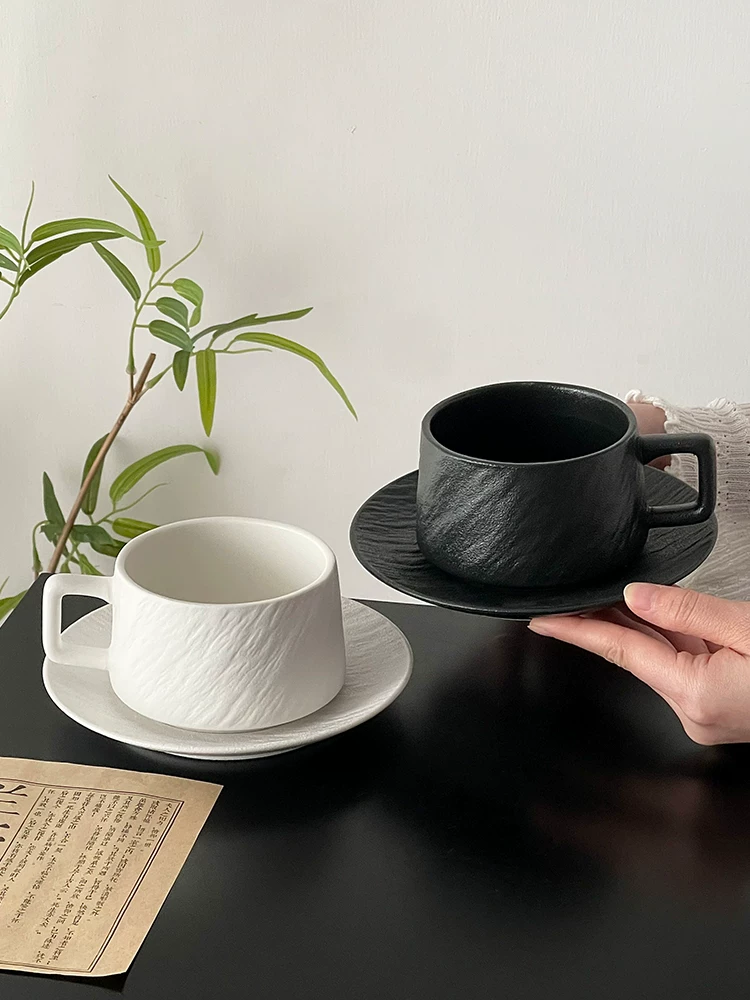Cốc cà phê gốm sứ họa tiết đá cổ điển đơn giản với thiết kế độc đáo, bộ cốc và đĩa màu trơn độc đáo, cốc nghệ thuật latte, cốc latte, cốc nước.