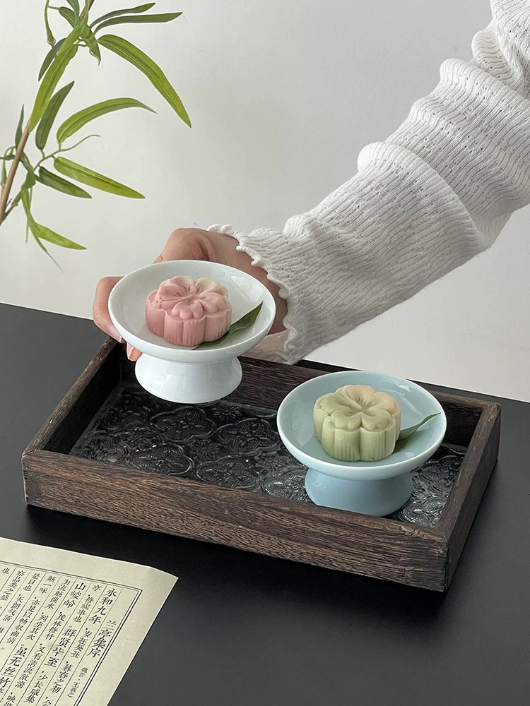 Đĩa đựng đồ ăn nhẹ kiểu Trung Quốc, đĩa sứ đựng tráng miệng, đĩa trái cây chân cao, bộ khay, đĩa nhỏ, đĩa đựng trái cây sấy khô tinh tế.