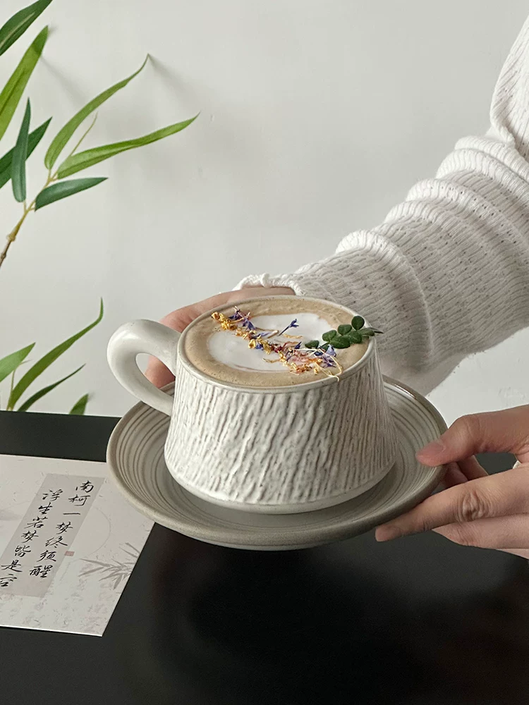 Bộ cốc cà phê và đĩa sứ họa tiết đá cổ điển lấy cảm hứng từ thiết kế, cốc sáng tạo, cốc latte, cốc sáng tạo, cốc nước