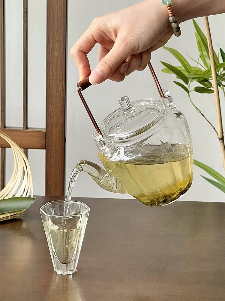 Ấm trà kiểu Nhật có tay cầm, bộ ấm trà thủy tinh chịu nhiệt cao, tách trà trong suốt gia dụng, bộ trà chiều.
