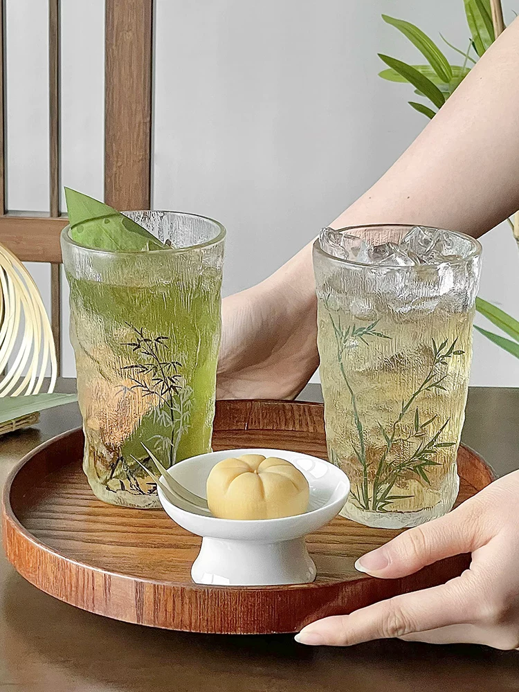 Nơi sâu trong rừng tre, cốc thủy tinh tre kiểu Trung Quốc với họa tiết sông băng theo xu hướng quốc gia, cốc nước, cốc đồ uống, cốc cà phê, cốc gia dụng.