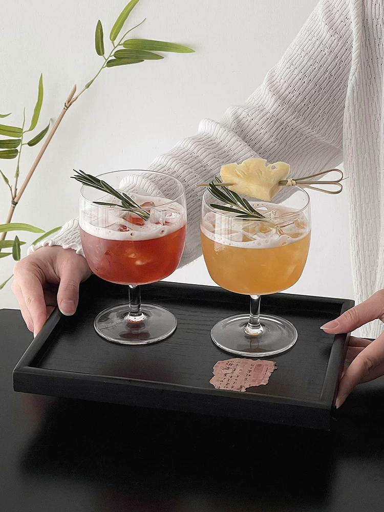 Ly trà và rượu kiểu Trung Quốc, ly thủy tinh chân ngắn, ly mỏng và cổ điển, ly cocktail tạo cảm giác say nhẹ, ly đồ uống lạnh thẩm mỹ cao, ly bầu bĩnh.
