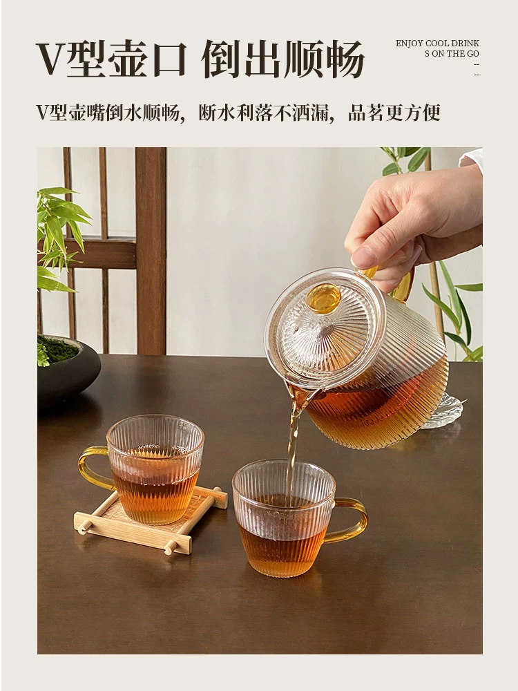 Ấm trà thủy tinh dùng trong gia đình, ấm trà hoa đun bằng nến, tách trà và nước, cốc trà chịu nhiệt độ cao, bộ ấm trà.