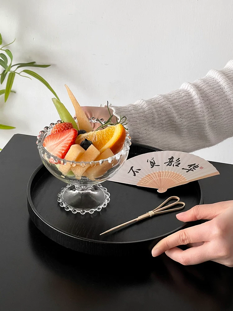Bát tráng miệng kiểu Trung Quốc cao cấp có điểm nhấn ngọc trai, bát kem tinh tế, bát trái cây, cốc kem, cốc thủy tinh.