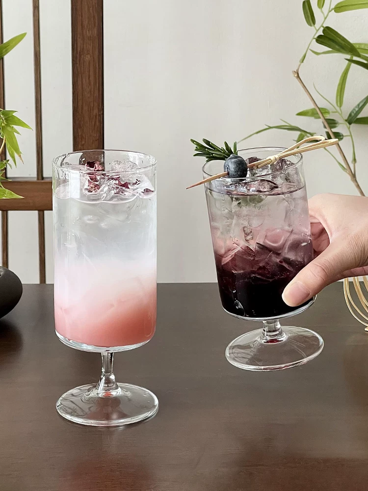 Cốc nước ép thẳng kiểu Ins, cốc thủy tinh cao trong suốt dùng trong gia đình, cốc nước có ga thời thượng, cốc uống cocktail.